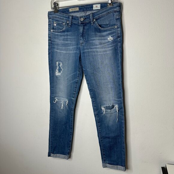 Ag Adriano Goldschmeid Distressed Med Wash The Stilt Cigarette Roll Up Jeans 27 - Picture 4 of 15